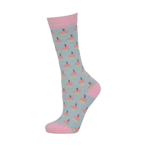 hyfashion cupcake socks (pack of 3) blue tint pink icing Online Sale