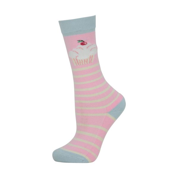 hyfashion cupcake socks (pack of 3) blue tint pink icing Online Sale